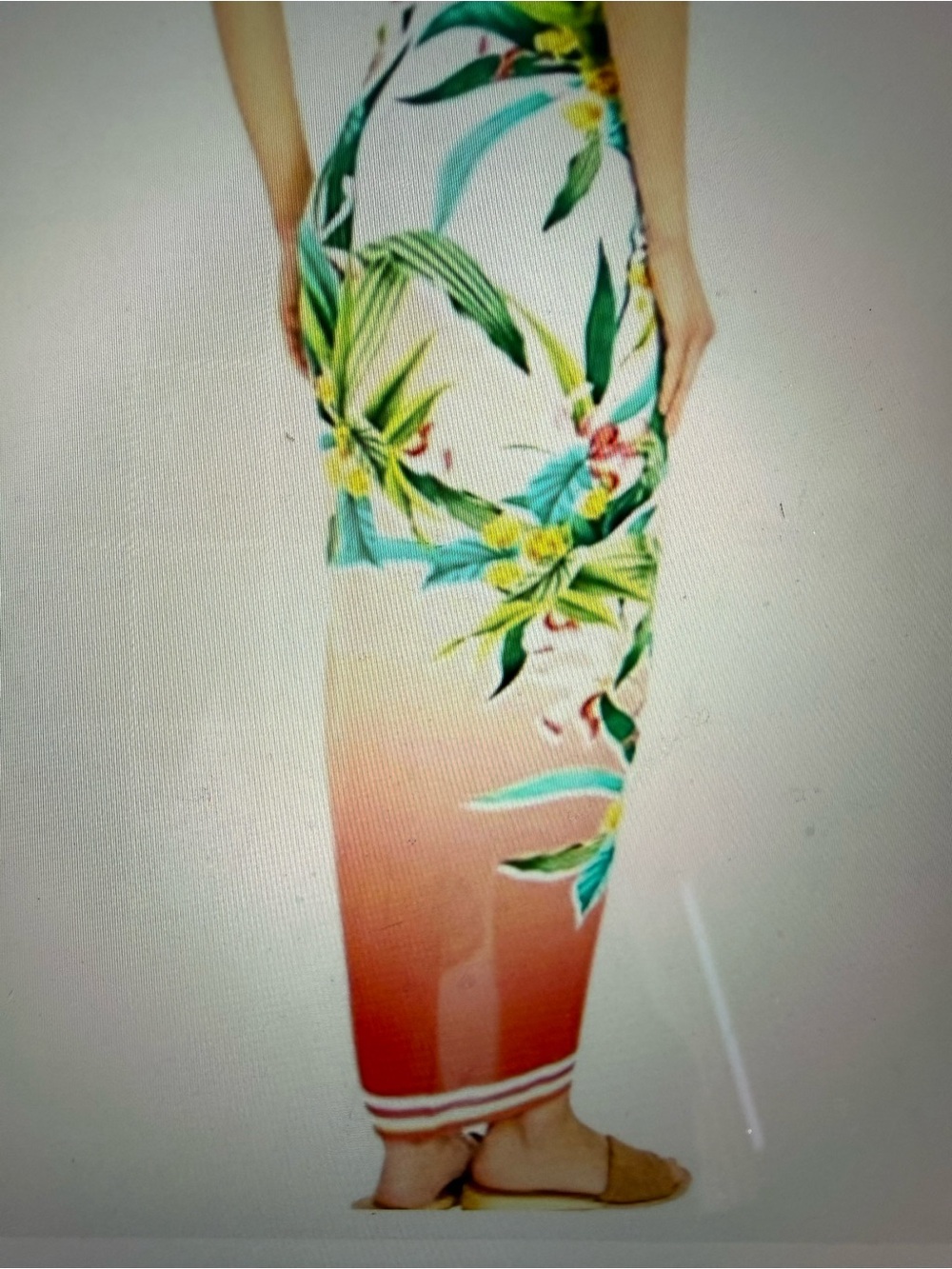 Trina Turk Coral and Green Tropical Leaf Swim Sarong Wrap - Picture 2 of 3